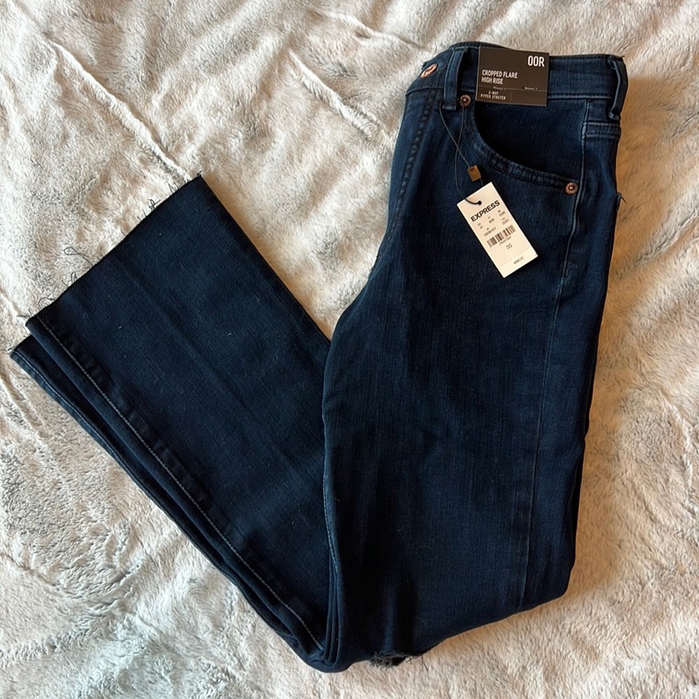 Express Cropped Flare High Rise Denim Pants, Size 00R